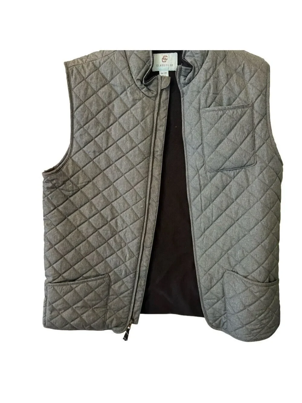 Class Club Gray Quilted Vest with Stand-Up Collar